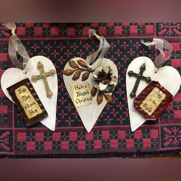 Lot of 3 Primitive Metal Ornaments - Picture 1 of 2